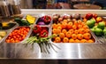 Top view of salad bar with assortment of ingredients for healthy and diet meal Royalty Free Stock Photo