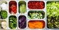 Top view of salad bar with assortment of ingredients for healthy and diet meal Royalty Free Stock Photo