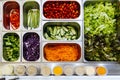 Top view of salad bar with assortment of ingredients. For healthy and diet meal Royalty Free Stock Photo