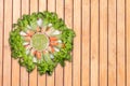 Top view salad rolls in dish on the wooden background Royalty Free Stock Photo