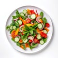 Top view on salad with tomatoes and cucumber.