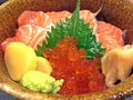 Top view salmon donburi