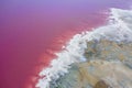 Top view of the salt-covered shore of Pink Lake