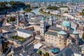 Top view of the Salzach river and the old city in center of Salzburg, Austria, from the walls of the fortress Festung Hohensalzbur Royalty Free Stock Photo