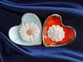 top view of Sam Pan Nee Thai Traditional Dessert handcraft royal famous thai snack in orange and blue heart shape plate with blue