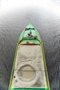Top View of sand cargo ship with crew sailing on river in Bangladesh. Royalty Free Stock Photo