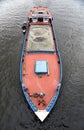 Top View of Sand Cargo Ship with Crew Sailing on River in Bangladesh. Royalty Free Stock Photo