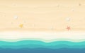 Top view of sand with shells and starfish in flat icon design on beach background Royalty Free Stock Photo