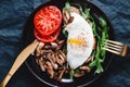 Top view of sandwich with fresh arugula, fried shiitake mushroom Royalty Free Stock Photo