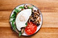 Top view of sandwich with fresh arugula, fried shiitake mushroom Royalty Free Stock Photo