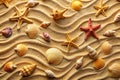 Top view of sandy beach with seashells Royalty Free Stock Photo