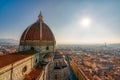 Top view of Santa Maria del Fiore duomo church and Florence old city skyline in Italy Royalty Free Stock Photo