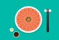 Top view, Sashimi salmon on white plate, vector