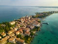 Top view of Scaligera Castle and Sirmione on Lake Garda.Italy.Tuscany Royalty Free Stock Photo