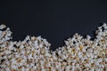 Top view Scattered salted popcorn, texture background. Clipping