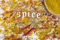Scattered spices with word Spice