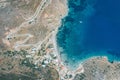 Top view of the scenic sea mountains and blue water in Porto Kagio, Mani, Greece