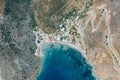 Top view of the scenic sea mountains and blue water in Porto Kagio, Mani, Greece