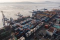 A top view of the seaport container terminal.