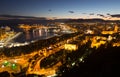 Malaga with Port from castle in twilight time Royalty Free Stock Photo