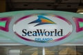 Top view of Seaworld Orlando sign in International Drive area.