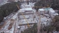 Top view see the construction site of Reinforced concrete high-rise Building. Clip. Top view of a building construction Royalty Free Stock Photo