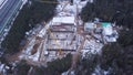 Top view see the construction site of Reinforced concrete high-rise Building. Clip. Top view of a building construction Royalty Free Stock Photo