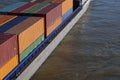 Containers on container ship on river.