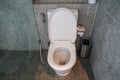 top view with selective focus modern toilet interior of toilet bowl in bathroom Royalty Free Stock Photo