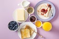 Top view of served breakfast with Royalty Free Stock Photo