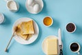 Top view of served breakfast with Royalty Free Stock Photo