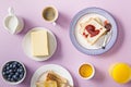 Top view of served breakfast on Royalty Free Stock Photo