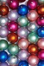 Top view of set of colorful christmas balls in row Royalty Free Stock Photo