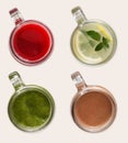 Set of detox smoothies isolated on white background, top view Royalty Free Stock Photo