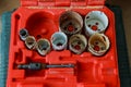 Top view of set of drills, of different gages arragned Royalty Free Stock Photo