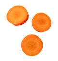 Top view set of fresh beautiful orange carrot slices isolated on white background with clipping path Royalty Free Stock Photo