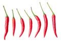 Top view set of fresh red chili or peppers isolated on white background with clipping path. Hot spices Royalty Free Stock Photo