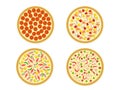 Top view, Set of italian pizza on white, vector