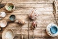 Top view set of modern ceramic crockery Royalty Free Stock Photo