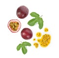 Top view set of Passion fruit isolated on white background Royalty Free Stock Photo