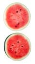 Top view set of ripe red watermelon fruit in two halves isolated on white background with clipping path Royalty Free Stock Photo