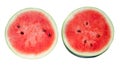 Top view set of ripe red watermelon fruit in two halves isolated on white background with clipping path Royalty Free Stock Photo
