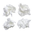 Top view set of screwed or crumpled tissue paper balls after use in toilet or restroom isolated on white background with clipping Royalty Free Stock Photo