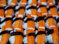 Top view set of sushi and maki roll Japan foods on table. Royalty Free Stock Photo