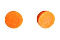 Top view set of two orange carrot slices isolated on white background with clipping path Royalty Free Stock Photo