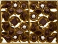 Top view of several assorted chocolates in a yellow packing box Royalty Free Stock Photo