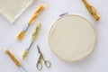 top view sewing thread scissors. High quality photo Royalty Free Stock Photo