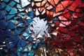 top view of shattered mirror with colorful reflections