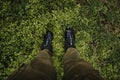 Top view of the shoos in the moody forest Royalty Free Stock Photo