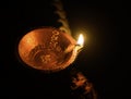 Top view shot of clay oil lamp, Diya used for decoration on the ocassion of diwali festival in india